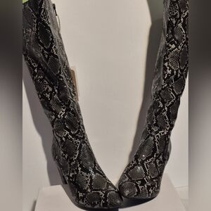 George Black and Gray Snake Print Heeled Boots